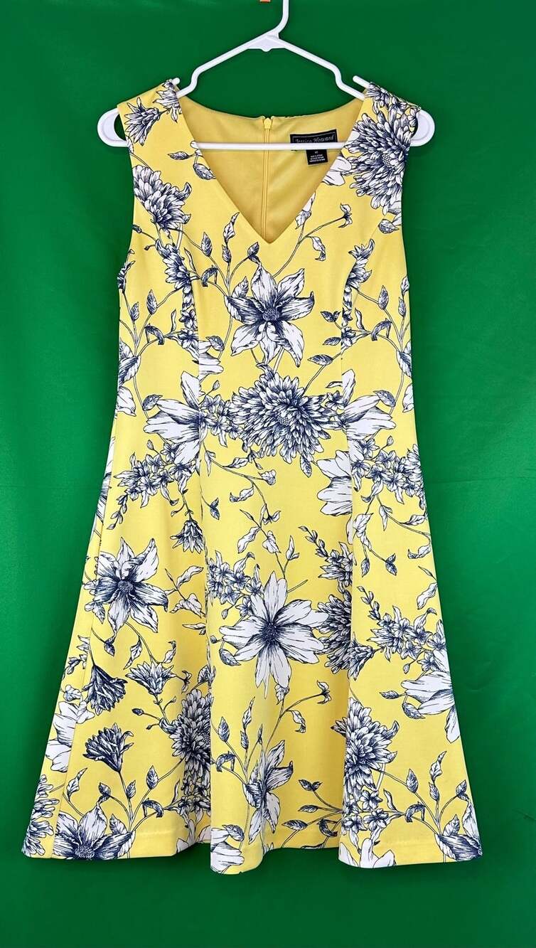 Jessica Howard Dress Size 10 Yellow Floral Sleeveless Fit and Flare